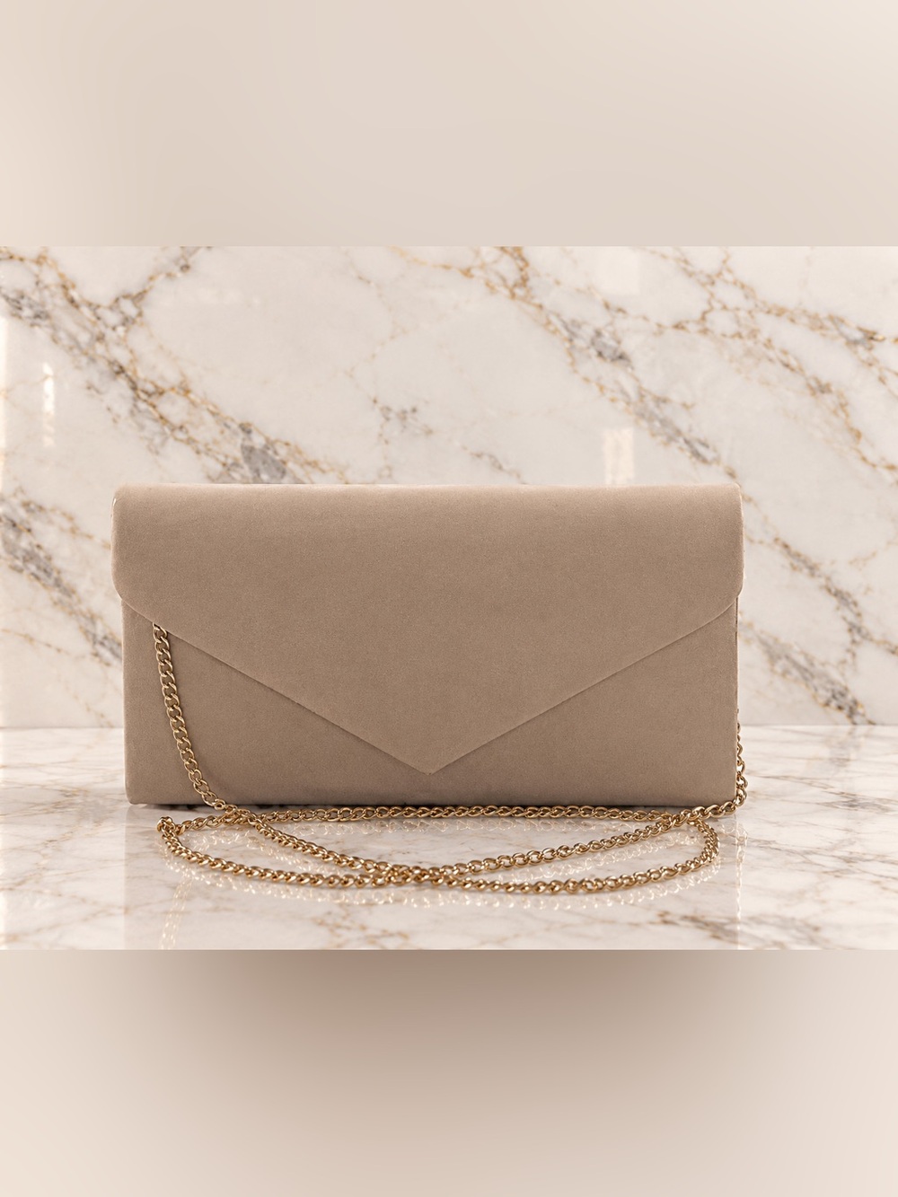 Taupe Envelope Chain Clutch - Women Bags